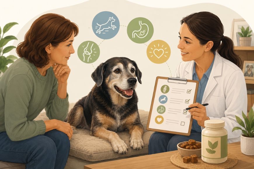 Suplementos para cães idosos: quando fazem sentido e o que observar antes de usar